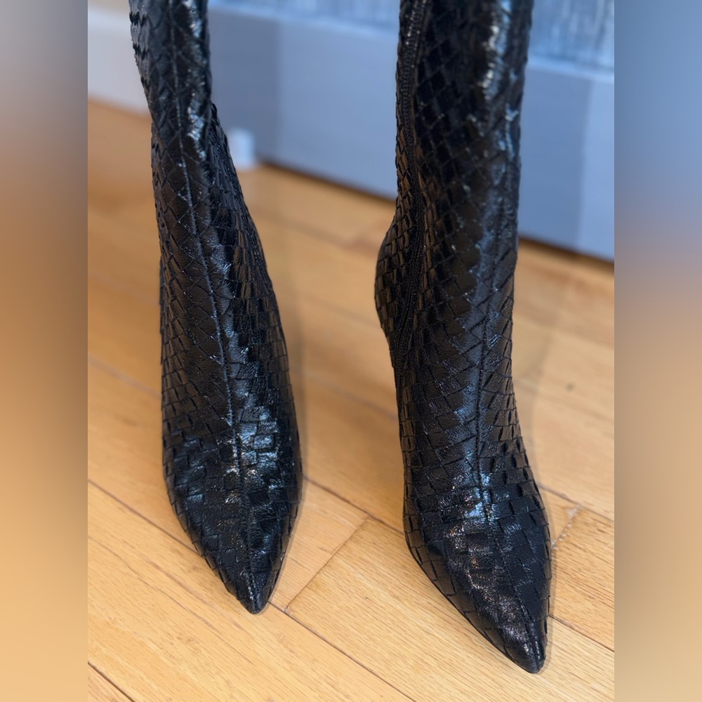 INC International Concepts Savoniap Black Woven Knee-High Boots Stiletto Heel 5 - Picture 6 of 9